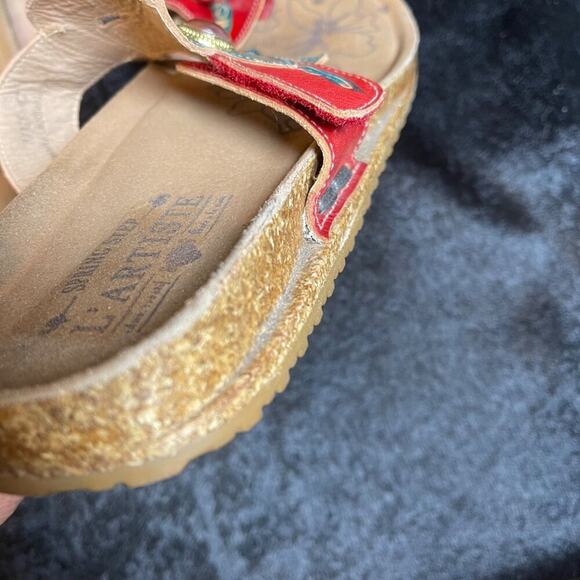 L’Artiste Spring Step Women’s 42 US 11 Red Green Leather Floral Thong Sandals - Picture 4 of 8